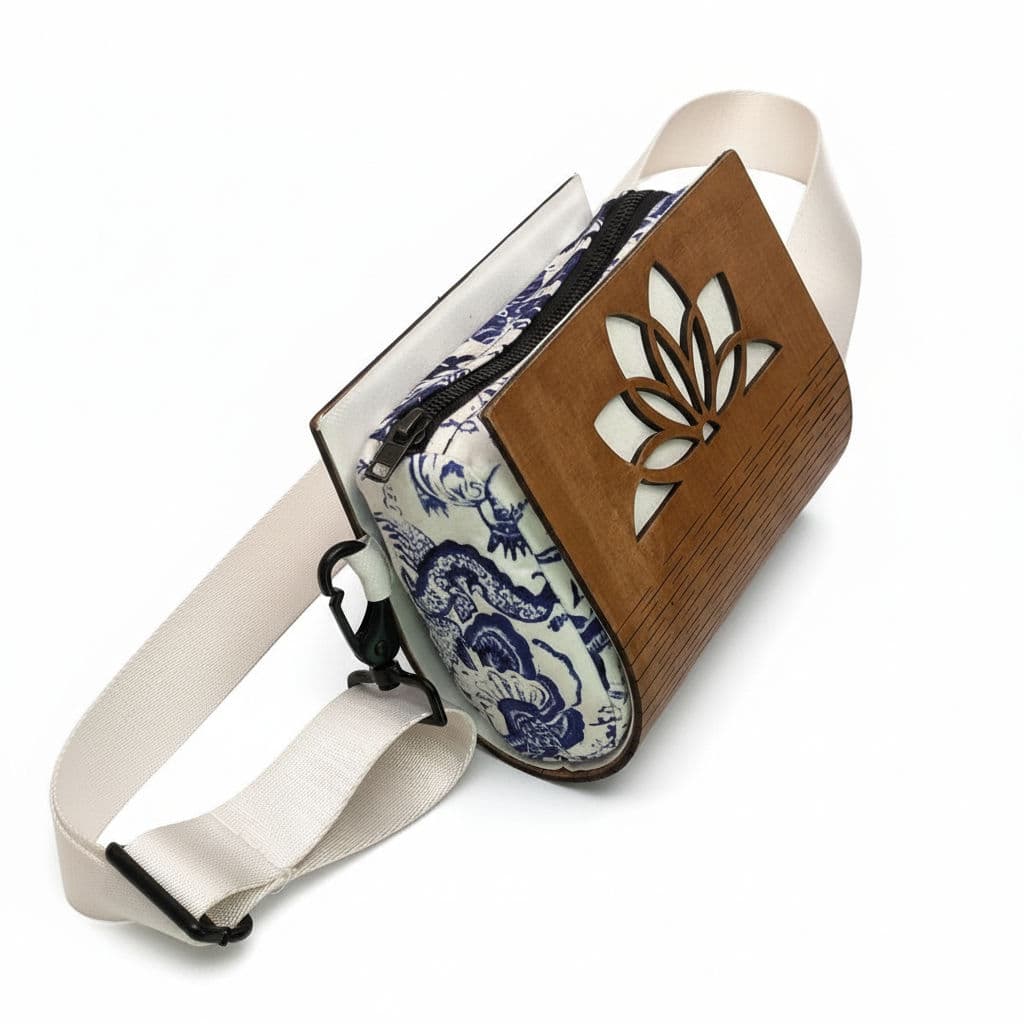 Lotus Wood & Fabric Crossbody Bag with Magnetic Shell